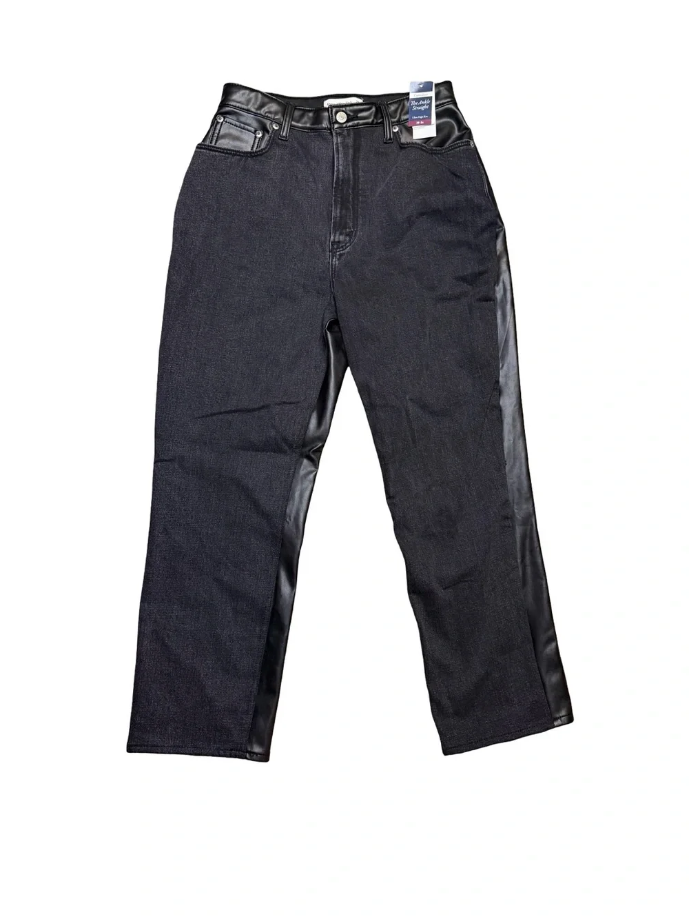 🖤NWT Abercrombie Curve‎ Love Vegan Leather Panel Ankle Straight Jeans Size 29🖤